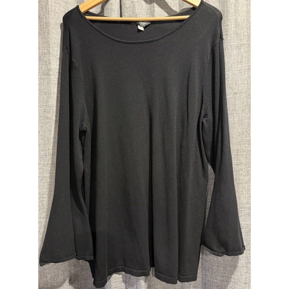 Alfani Women's XXL Long Bell‎ Sleeve Black Pullover Sweater Scoop Neck EUC
